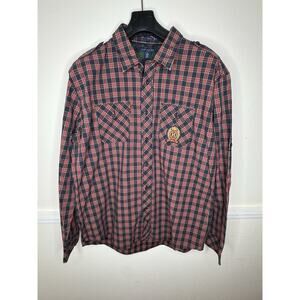 Tommy Hilfiger Big Logo Trim Fit Long Sleeve Button Up Shirt Men’s red Blue XL‎